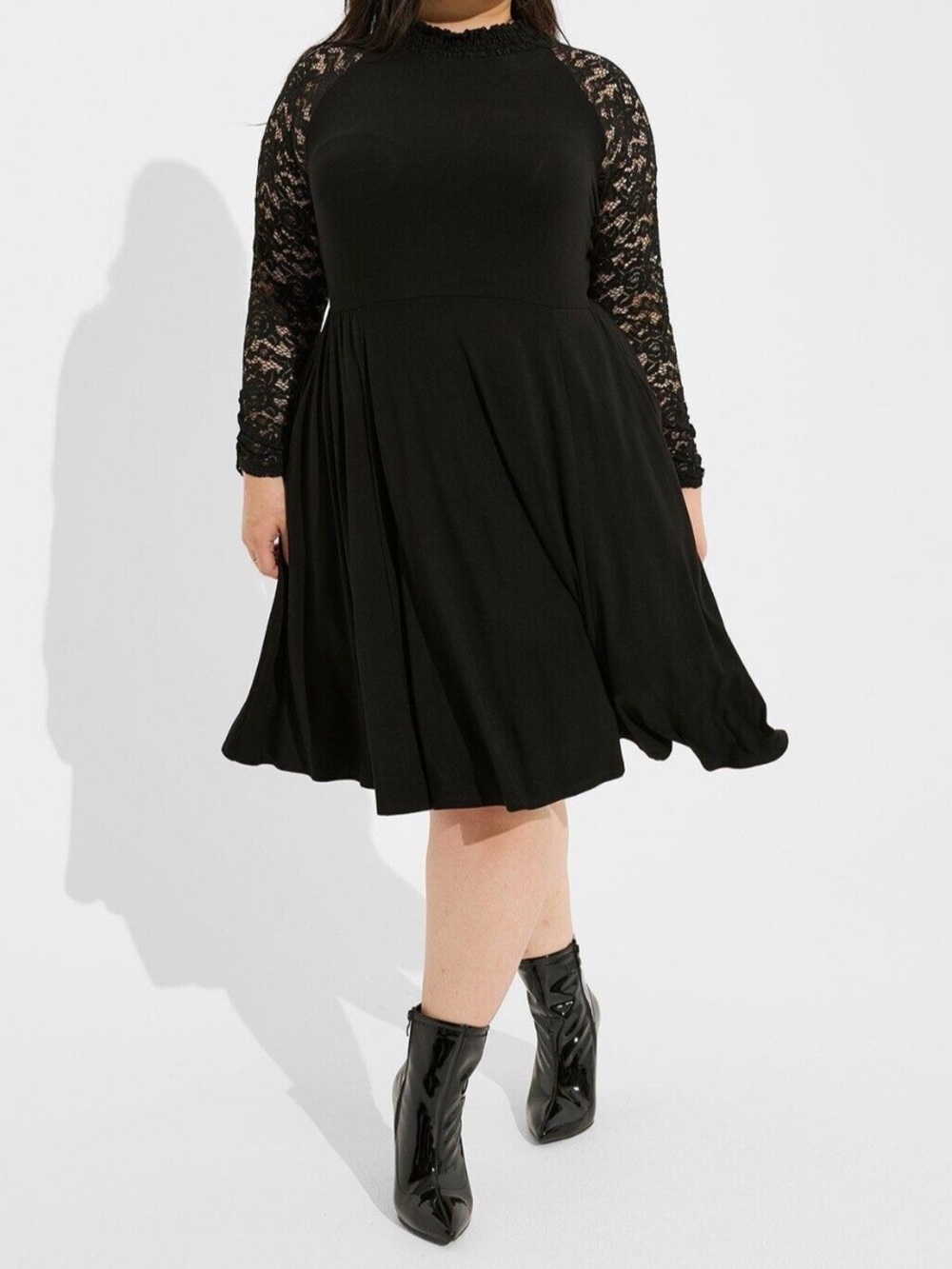 torrid Black Lace-Sleeve Fit & Flare Dress